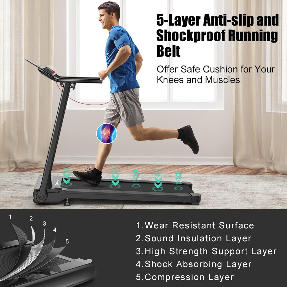 Goplus Folding Treadmill, Portable Electric Treadmill with LED Touch Screen, 12 Preset Programs, 2 Modes and Phone/Pad Holder, Compact Walking Jogging Running Machine for Home Office