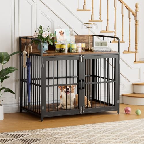 Large Dog Crate Furniture for Large Dogs, 37" Wooden Heavy Duty Dog Kennel with Double Doors, Decorative Pet House Dog Crates Side End Table Indoor(37" W×23.6" D×25.2" H)