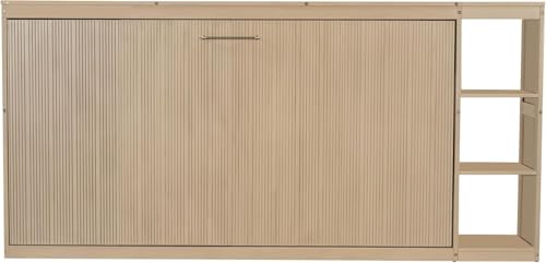 Full Murphy Bed with Storage Shelves,Wood Murphy Bed Cabinet with Storage Bookcase,Fold Up Bed Modern Murphy Wall Bed Full Size (White,Full)