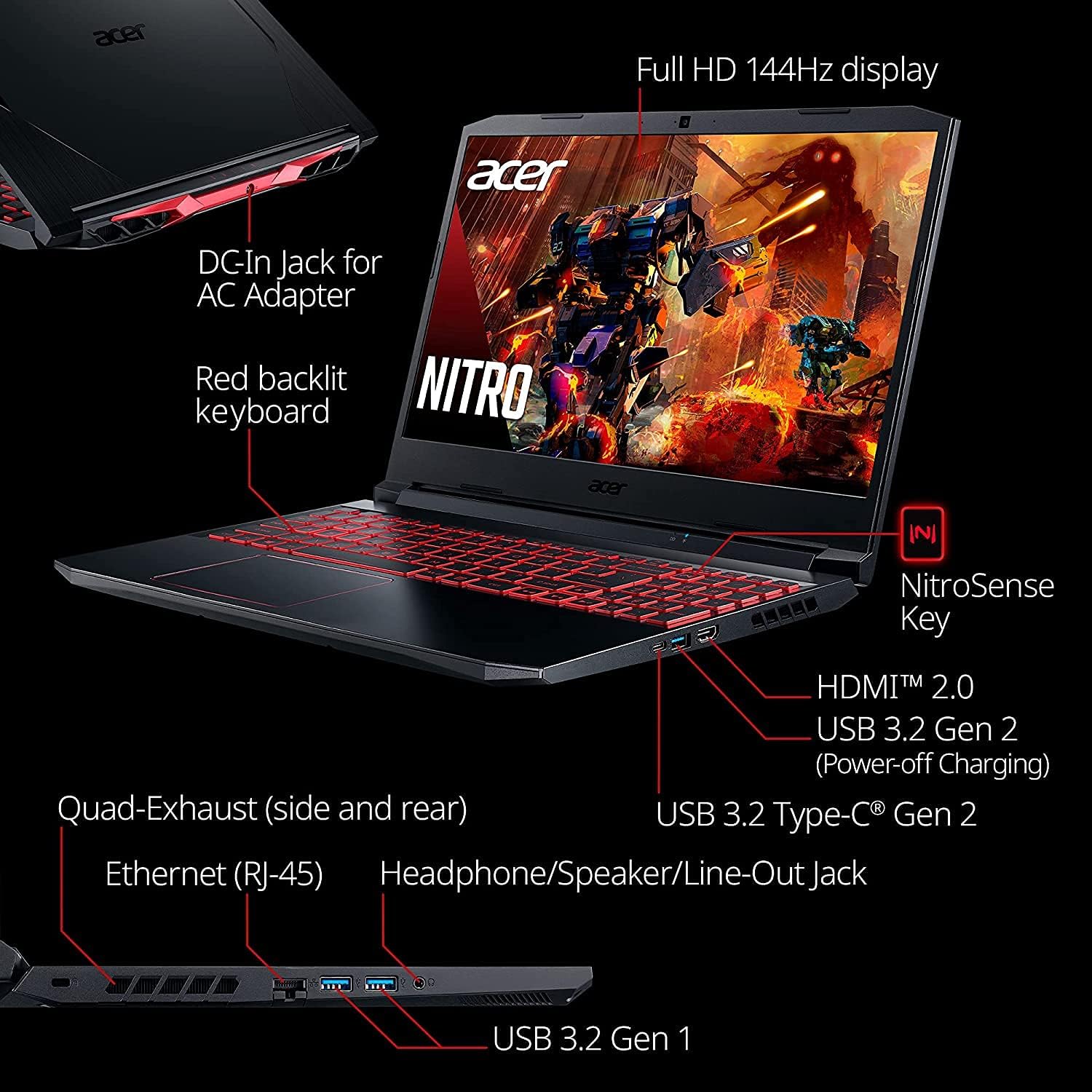 acer Nitro 5 AN515 Gaming Laptop | Intel Core i5-10300H Up to 4.5GHz | NVIDIA GeForce RTX 3050 GPU | 15.6" FHD 144Hz IPS | 8GB DDR4 | 512GB NVMe SSD | Intel Wi-Fi 6 | Backlit Keyboard | TWE Cloth