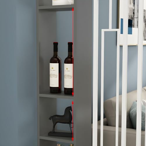 CraftThink Wall Room Divider, Modern Wood Bookshelf with Translucent Screens and Multiple Shelves, Storage Cabinet Display Storage for Home Office Decorative, 39.5" L x 80" H White-Black
