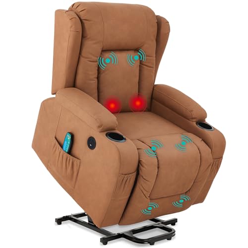 Best Choice Products PU Leather Electric Power Lift Chair, Recliner Massage Chair, Adjustable Furniture for Back, Legs w/ 3 Positions, USB Port, Heat, Cupholders, Easy-to-Reach Side Button - Brown
