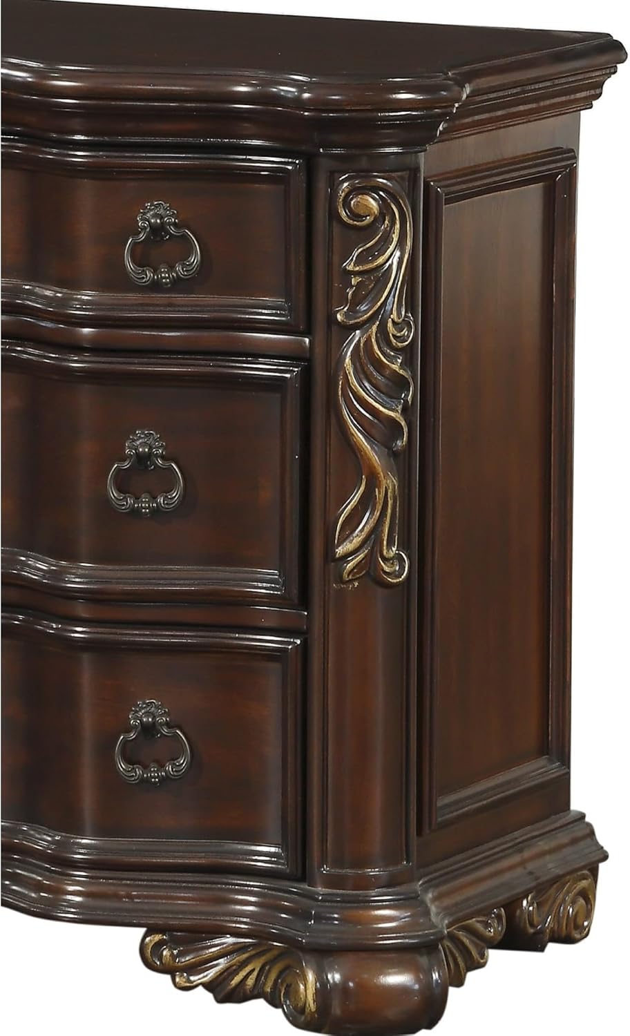 Royal Bedroom Cherry Finish Nightstand of 3 Drawers Ring Pulls Traditional Home Furniture