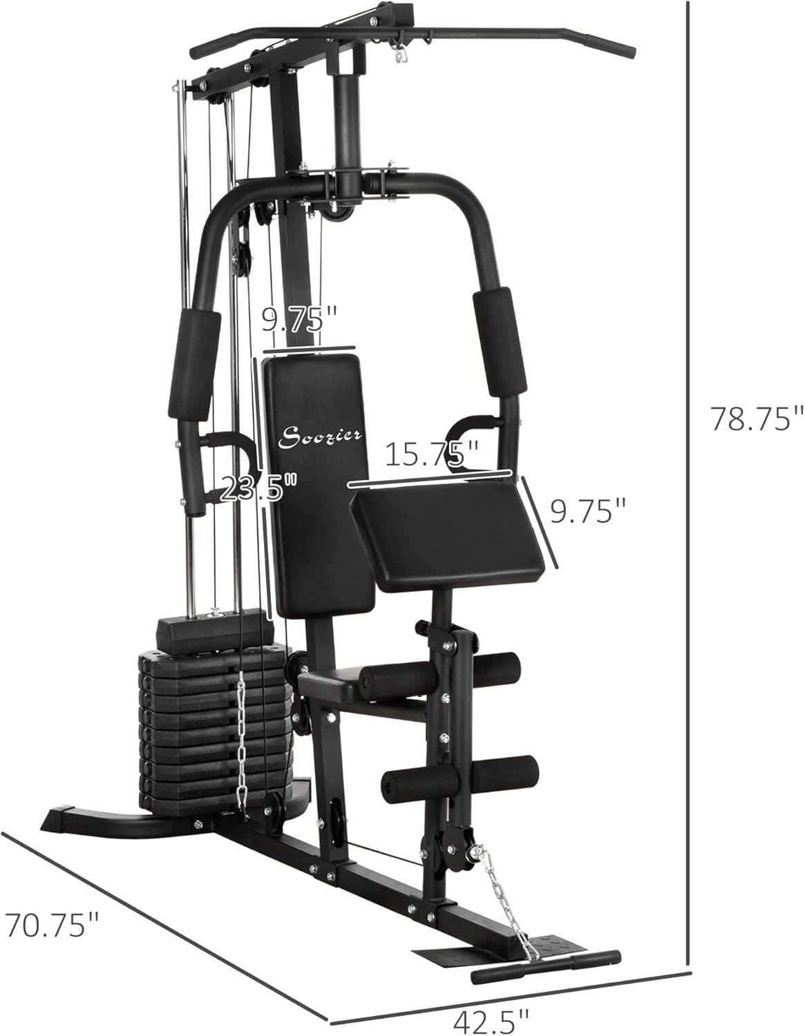 Soozier Home Gym System, Multifunction Workout Station with 100Lbs Weight Stack, 100Lbs Resistance for Full Body Workout Machine