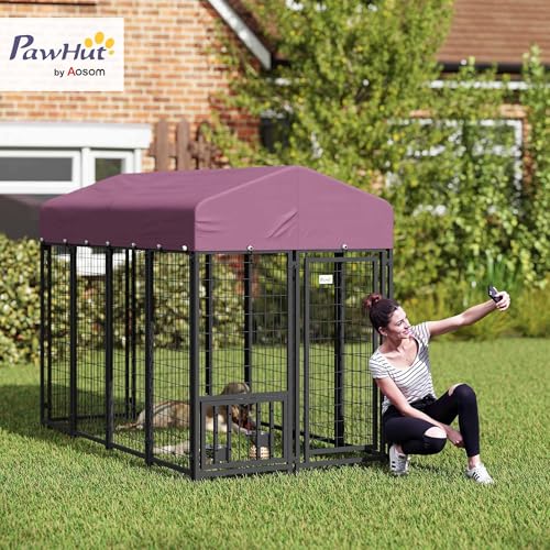 PawHut 4.6' x 4.6' x 5' Dog Kennel Outside, Welded Wire Outdoor Dog Kennel Run with Waterproof & UV Resistant Cover, for S&M Breeds, Chickens, Ducks, Black