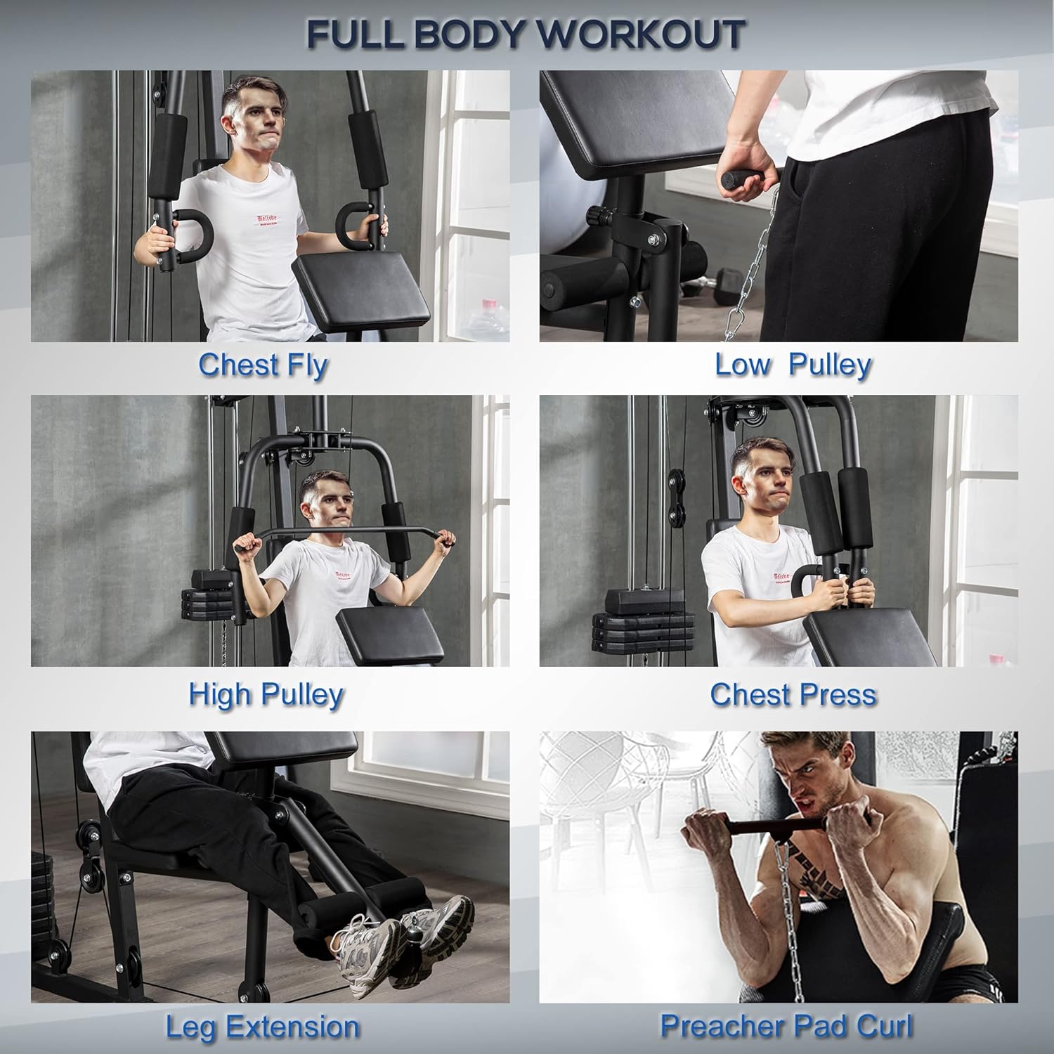Soozier Home Gym System, Multifunction Workout Station with 100Lbs Weight Stack, 100Lbs Resistance for Full Body Workout Machine