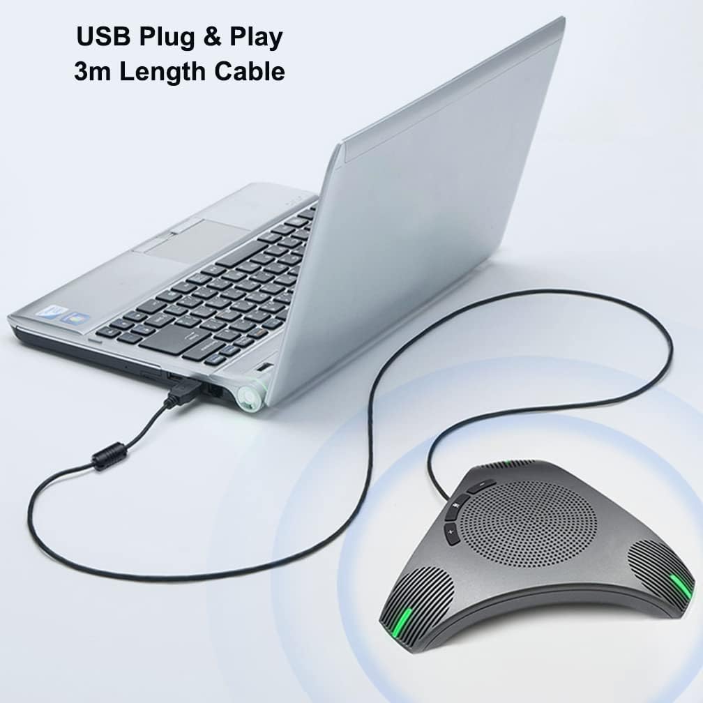 Conference Microphone 360° Omnidirectional Microphone USB Speakerphone with DSP Noise Reduction and Echo Cancellation for 8-10 People Business Conference, Home Office,Compatible with Leading Platforms