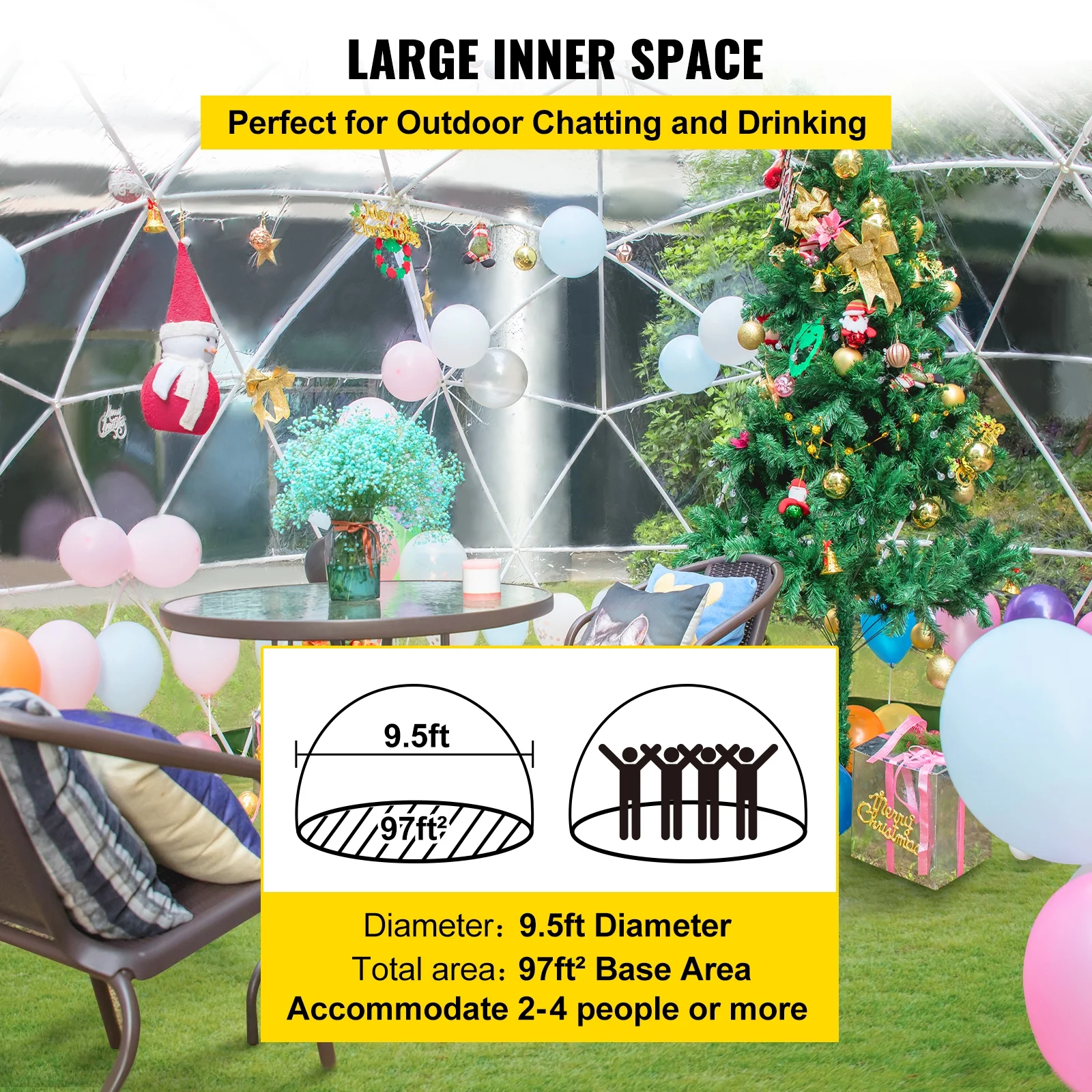 VEVORbrand Dome Igloo Bubble Tent with PVC Cover and Mesh Cover - Geodesic Dome 9.5ft - Lean to Greenhouse with Door and Windows for Sunbubble, Backyard, Outdoor Winter & Summer, Party