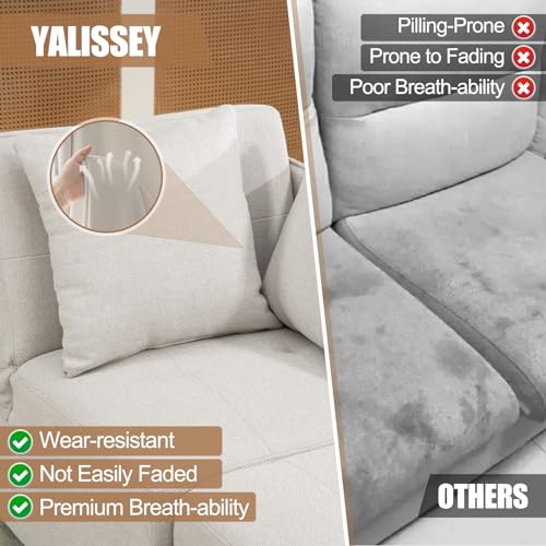 3-in-1 Sleeper Sofa Chair Bed,3-Seat Linen Fabric Loveseat Sofa,Convertible Sofa Bed with 2 Throw Pillows for Living Room,Apartment Small Space (Beige)