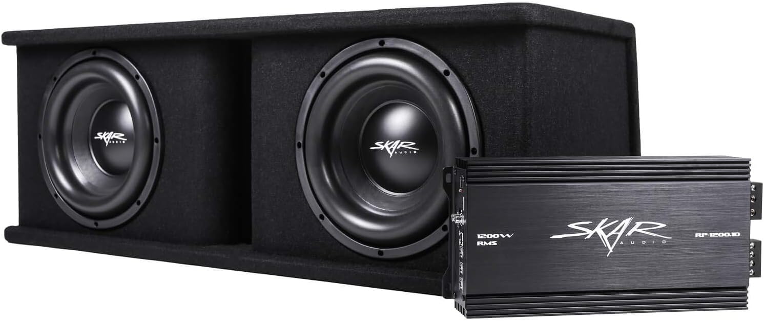 Skar Audio Dual 10" Complete 2,400 Watt SDR Series Subwoofer Bass Package - Includes Loaded Enclosure with Amplifier