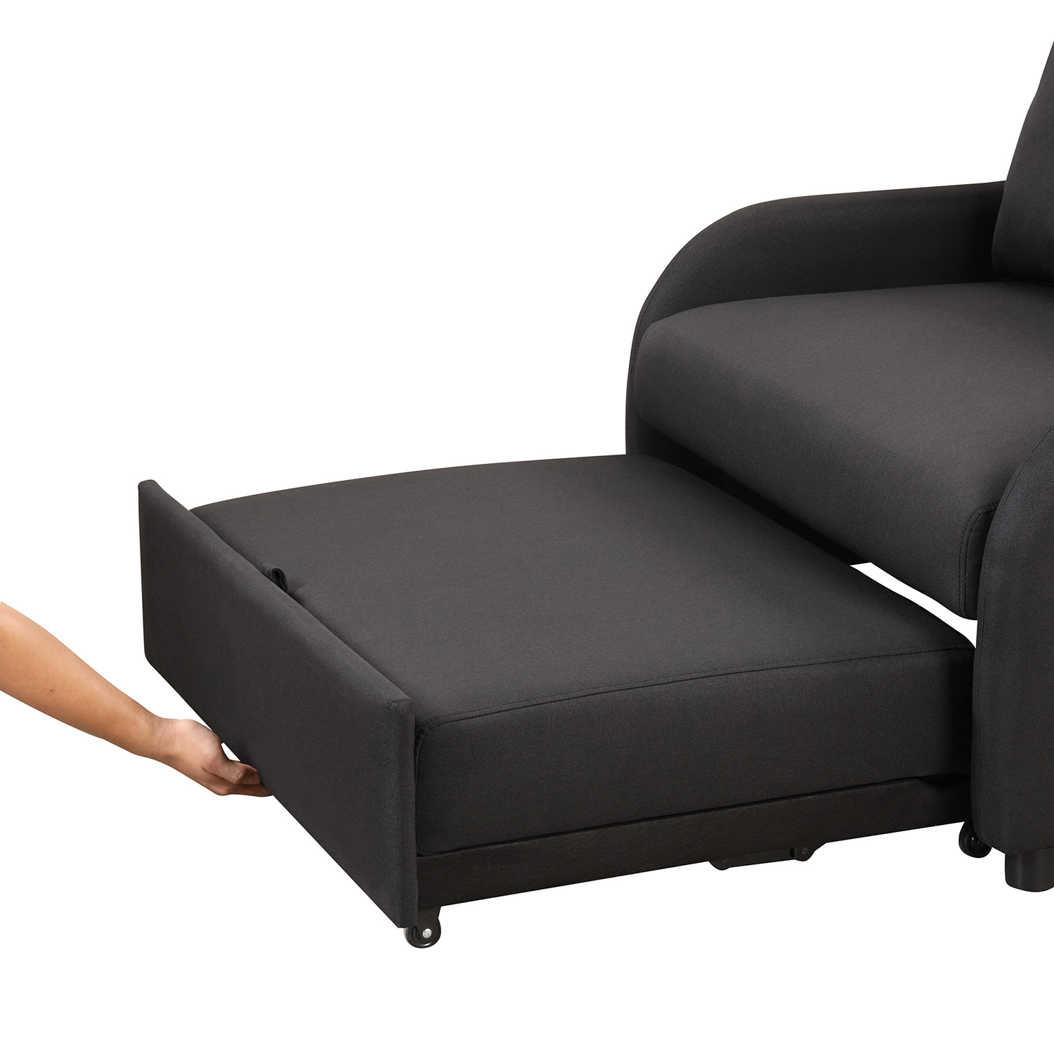 Churanty Sofa Bed Chair 3 in 1 Convertible Lounger Sleeper Single Recliner for Small Space with Adjustable Backrest,2 Wing Table Side Pocket and USB Charge,Black