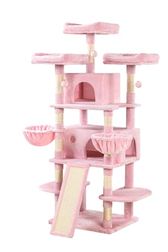 Allewie 68 Inches Cat Tree/House and Towers for Big Feline/Scratching Post/Multi-Level Large Kitty Climbing Tree with Condo/Smokey Grey