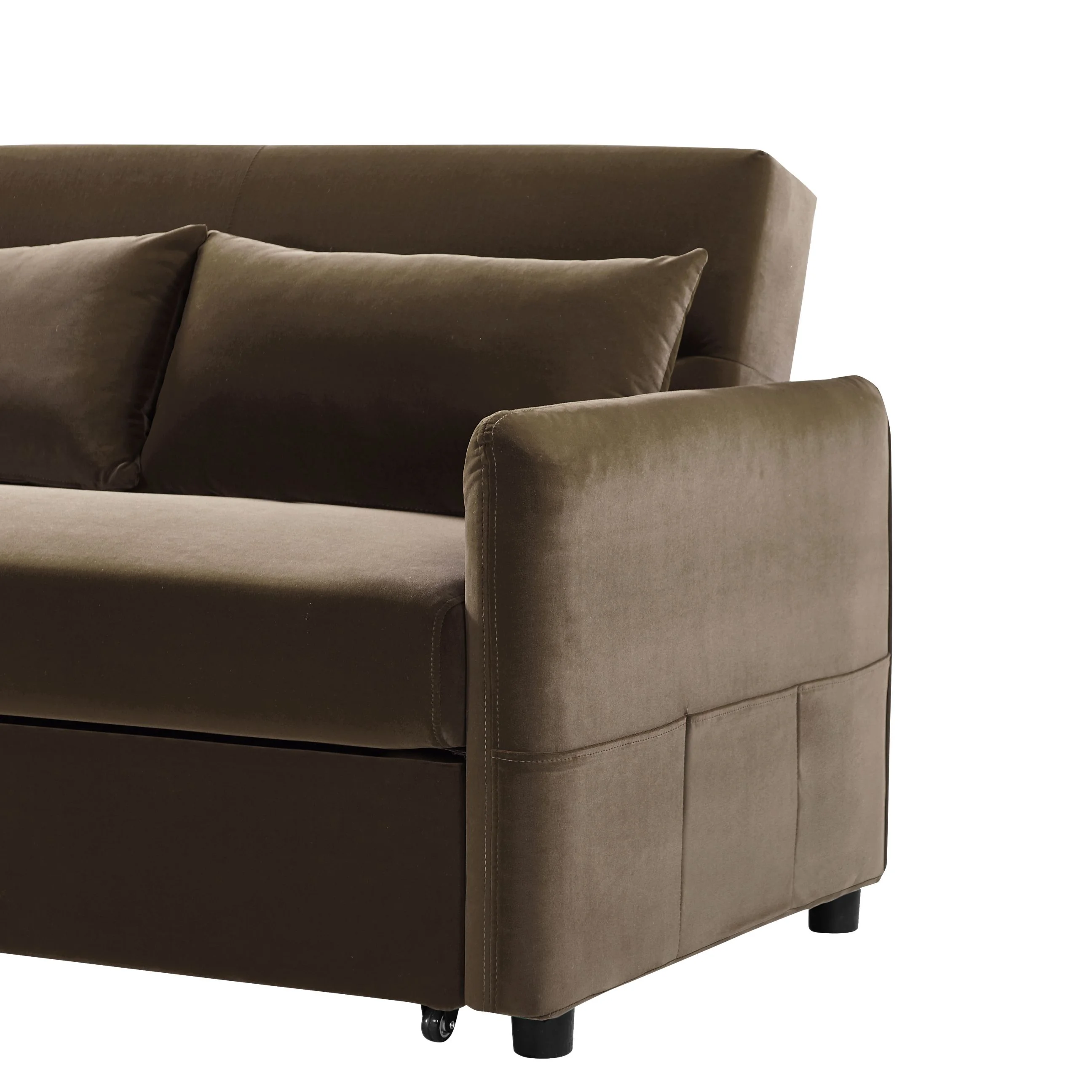 RUXAN Double seat sofa bed sofa with pull-out bed, adjustable backrest with 2 lumbar pillows for small living rooms, apartments, etc.-Light Brown
