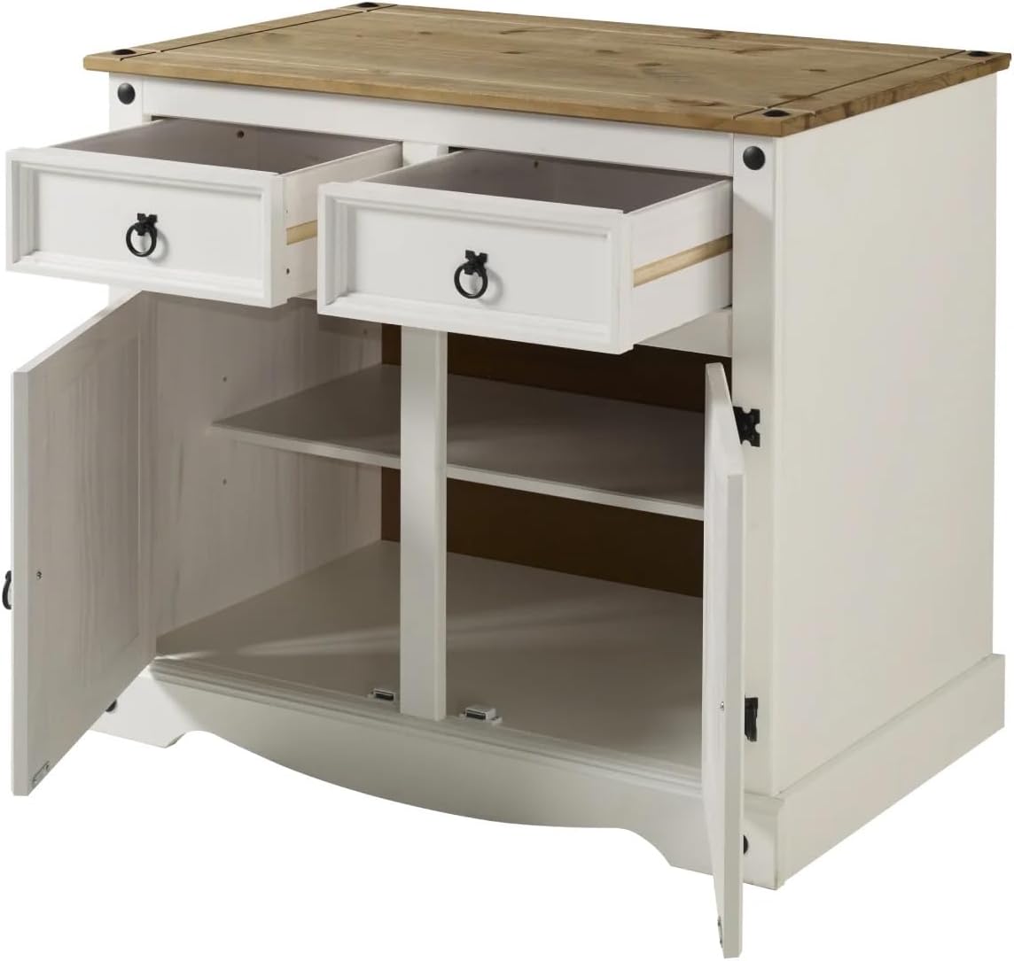 American Furniture Classics Cottage Series Wood Buffet Sideboard, White Distressed