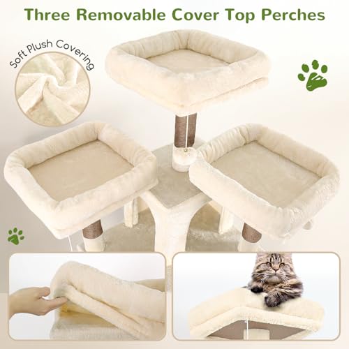 Globlazer Big Cat Tower for Indoor Cats, 80inch Cat Tower for Multiple Adult Cats XXL Cat Tree with Scratching Post, Hammock, 3 Perches, 2 Condos, 2 Hanging Basket, F80, Light Grey