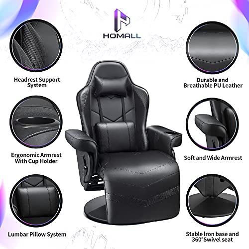 Homall Gaming Recliner Chair Racing Style PU Leather Gaming Chair Ergonomic Adjusted Reclining Office Desk Chair Home Theater Single Sofa Chair with Footrest Headrest and Lumbar Support (White)
