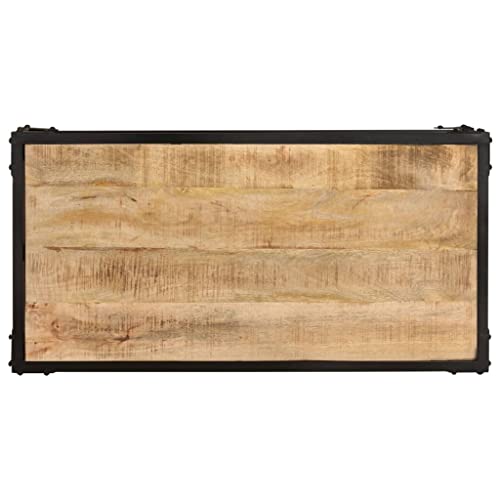 Coffee Table 35.4"x17.7"x13.8" Solid, Mango Wood,Rustic Vintage Mango Wood Coffee Table with Shelf for Living Room, Industrial Side Table with Black Iron Frame