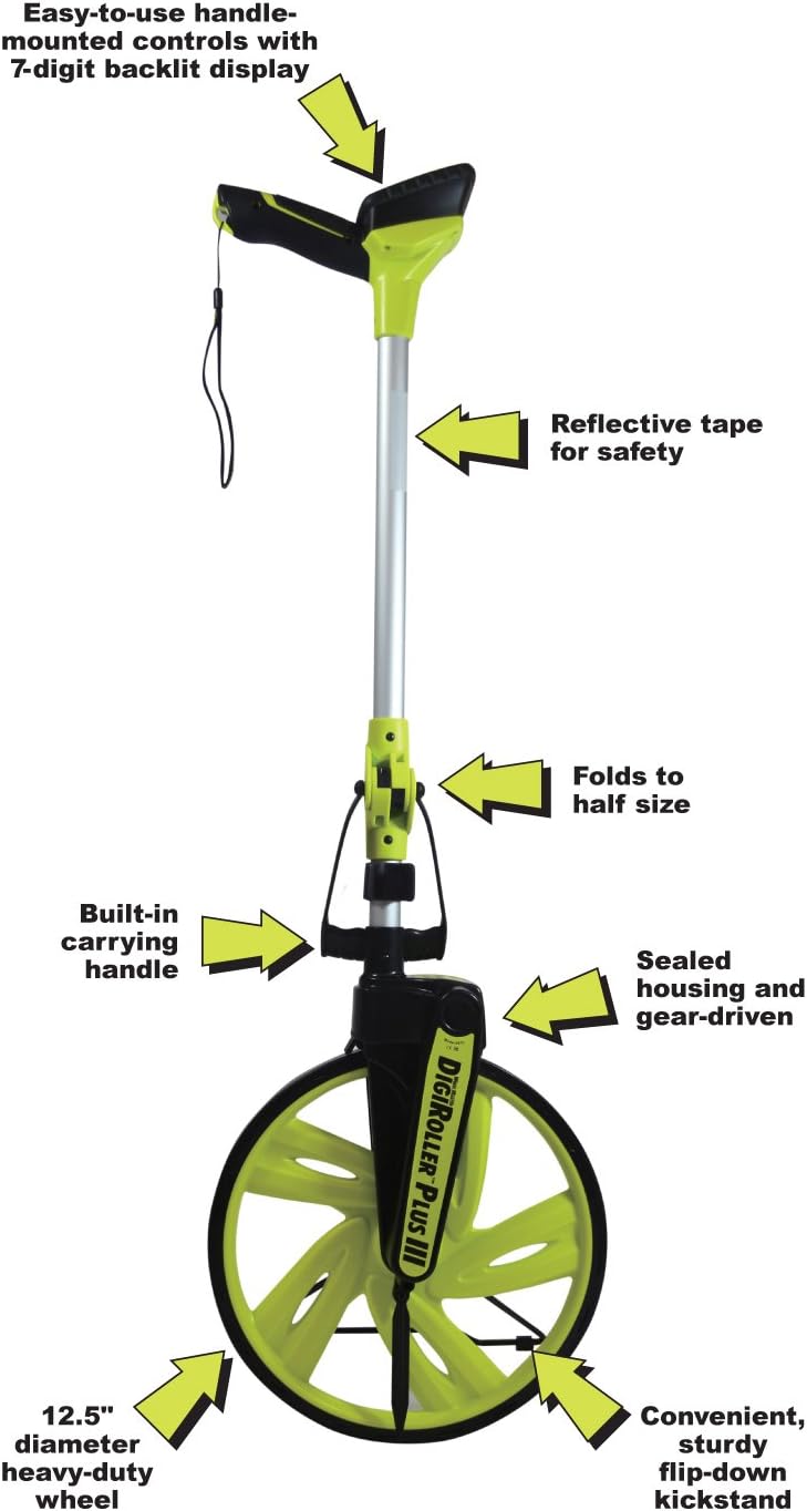 Calculated Industries #6575 DigiRoller Plus III 12.5 Inch Estimators Electronic Distance Measuring Wheel with Large Backlit Digital Display; Measure in Feet, Inches, Meters, Yards; FREE Carrying Pack