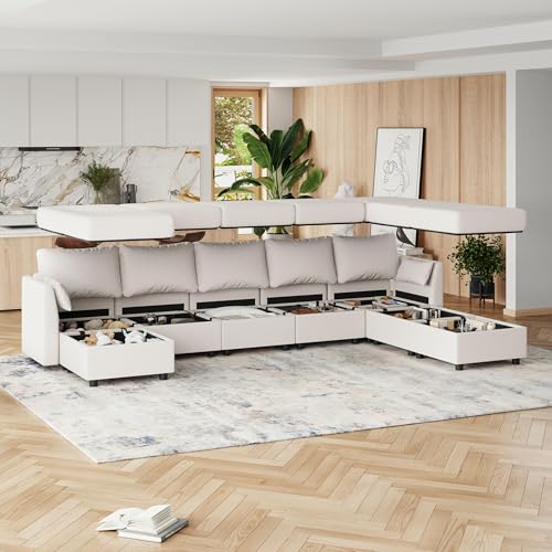 Modular Sectional Sofa, 8 Seat Sectional Couches for Living Room, U Shaped Sectional Sofa with Storage, Comfy modular Sectional Sleeper Sofa with Chaise, Convertible Modular Couches(Light Grey)