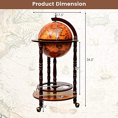 Byroce Globe Bar Cart, Wood Wine Bar Cabinet with Wheels & Liquor Bottle Shelf, Italian Replica Liquor Cabinet for Bar, Home, Dining Room, Living Room (Cream White)