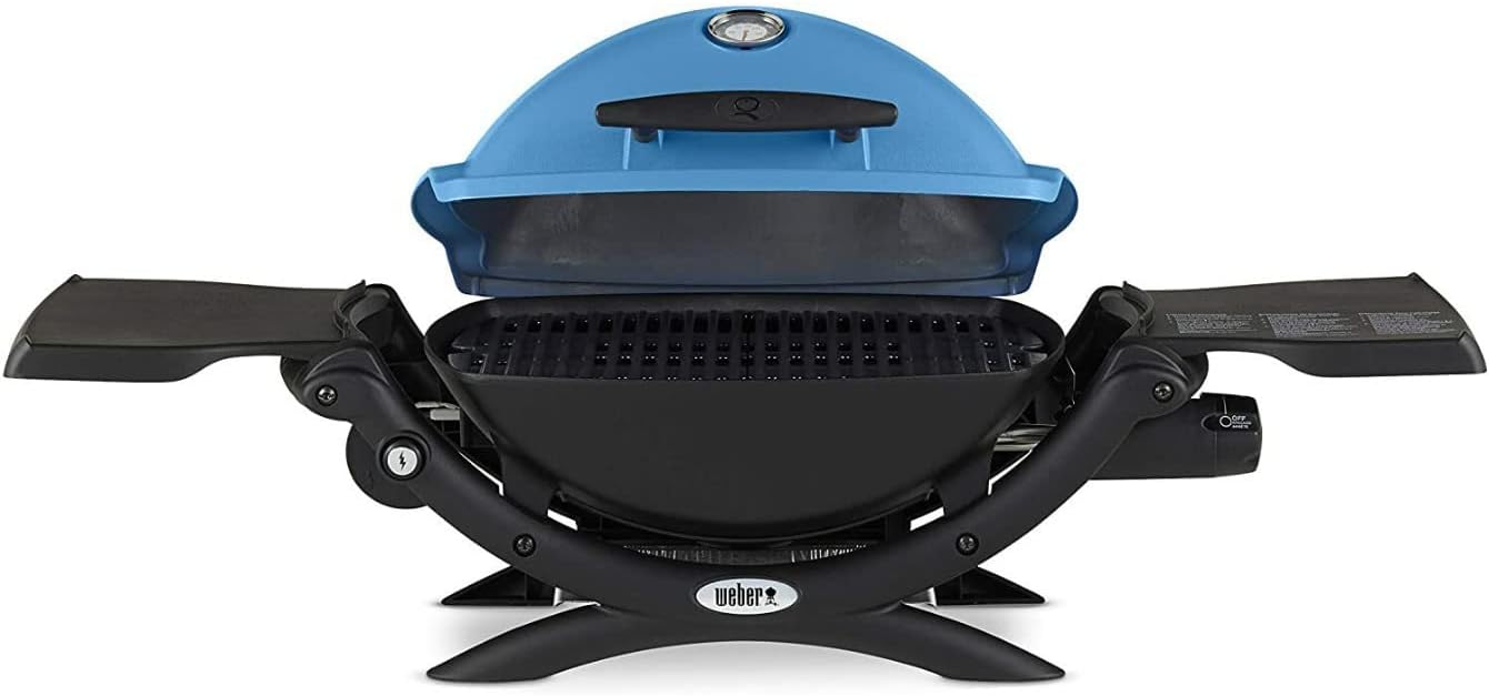 Weber Q 1200 Gas Grill - LP Gas (Blue) Bundle with Weber 6557 Q Portable Cart for Grilling and Weber Grill Cover for Weber Q 100/1000 Series (3 Items)