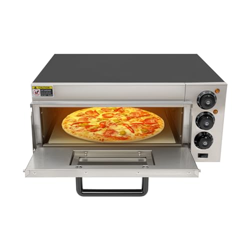 Electric Pizza Oven Countertop Pizza Oven Indoor Commercial Pizza Cooker, Single Deck Layer 1800W Stainless Steel Pizza Maker for Restaurant Home Pretzels Baked, Fits Pizza up to 12" Diameter