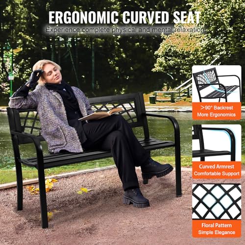 VEVOR 480 lbs Load Capacity, 38.8 inches Metal, Outdoor Backrest and Armrests, Patio Bench for Garden, Park, Yard, Front Porch, Metal-40 inch, Black