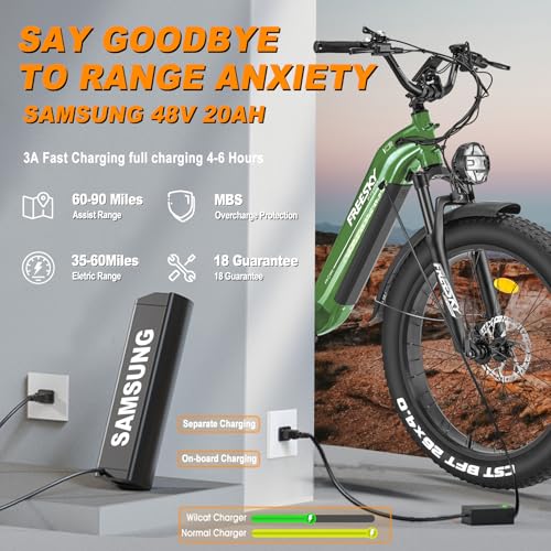 FREESKY Electric Bike for Adults 1600W Power Motor 48V 20 AH Ebike, Step-Thru Ebike up to 35MPH & 90Miles Max Range, 26'' Fat Tire Full Suspension Electric Bicycle for Man/Women