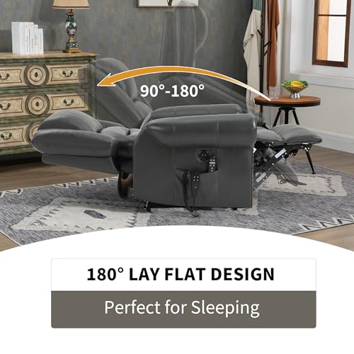 Dual Motor Power Lift Chair, Lay Flat Recliner Chair, Electric Recliner with Massage and Heat for Elderly, Remote Control, Infinite Position, Standing Assistance, USB Ports, Faux Leather, Brown