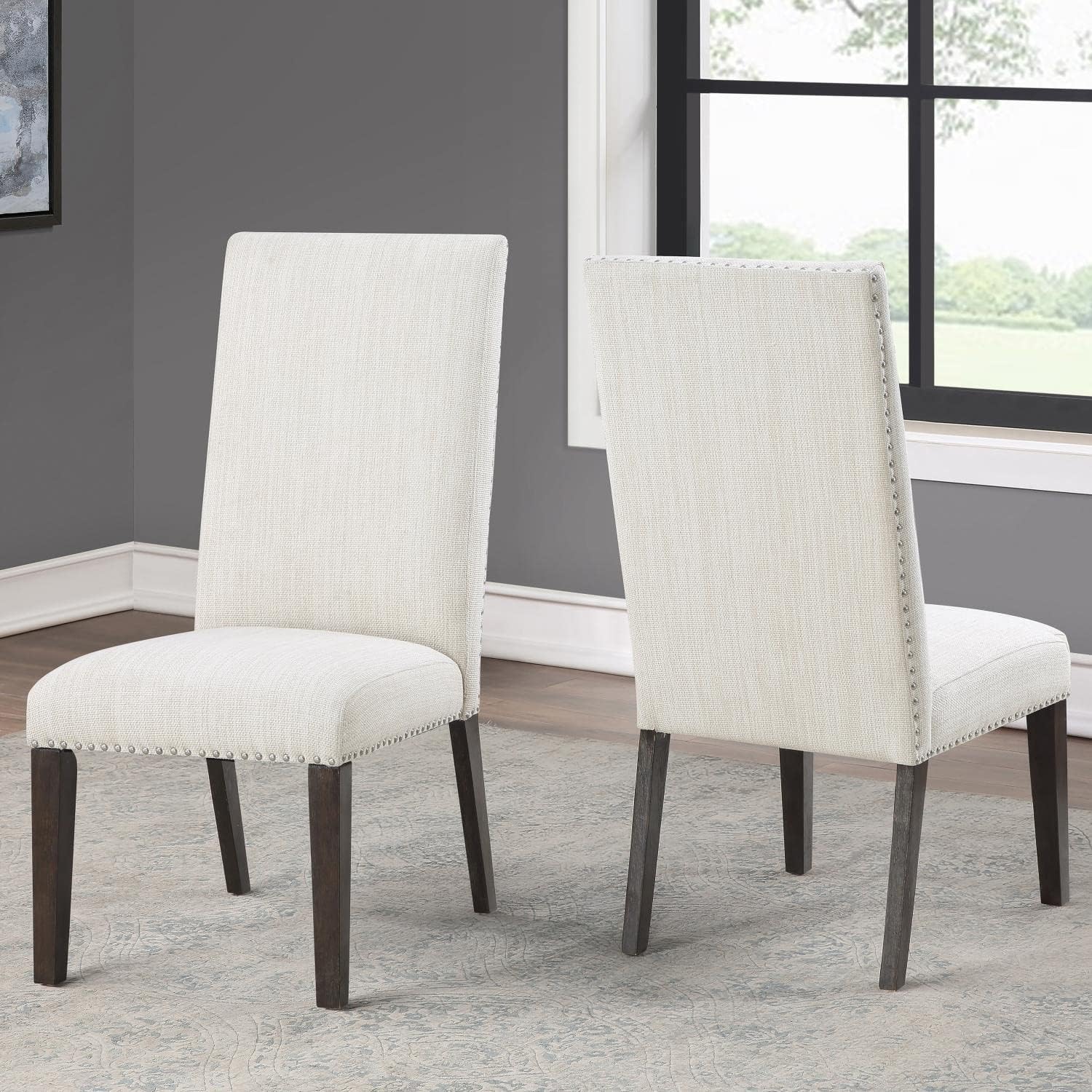 Steve Silver Upholstered Classic Styling, Dusty Charcoal Finish, Cream Fabric, Hutchins Dining Collection, Set of 2 Side Chair