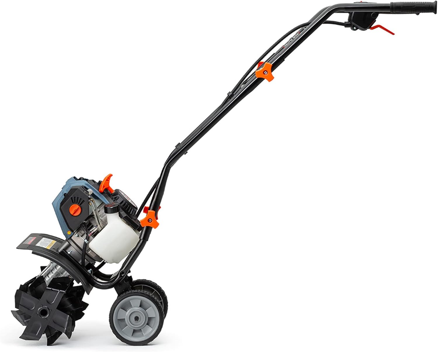 SENIX 4QL® 46 cc 4-Cycle Gas Powered Tiller Cultivator, 6 Premium Steel Forward Rotating Tines, 15-Inch Tilling Width, 8-Inch Tilling Depth, TL4QL-L1, Blue