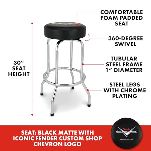 Fender Custom Shop Chevron Logo Swivel Barstool, Great Gifts for Dad, with 1 Year Limited Warranty, Simple Assembly, Black/Black, 24"