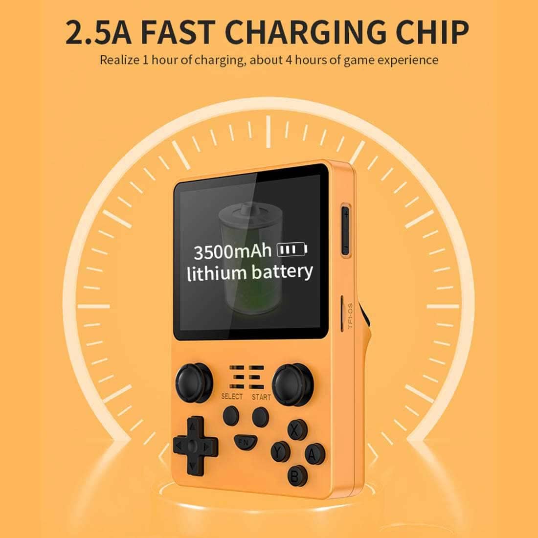POWKIDDY RGB20S Handheld Game Console, 3.5 Inch IPS Portable Retro Arcade Built-in 20,000 Games, Yellow