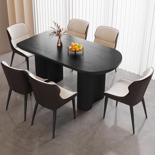 Dining Table Set for 6, Accent Dining Table with 6 Chairs, 55" Oval Table with Comfy High Elasticity Chairs, Modern Dining Tables with 6 Chairs for Dining Room, Kitchen