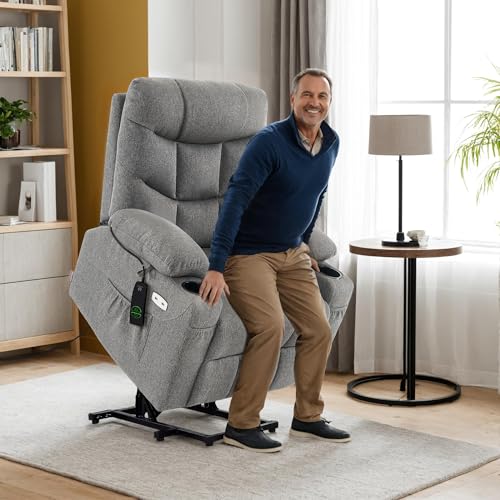 MCombo Power Lift Recliner Chair with Extended Footrest for Elderly People, Fabric 7287 (Navy Blue, Medium)