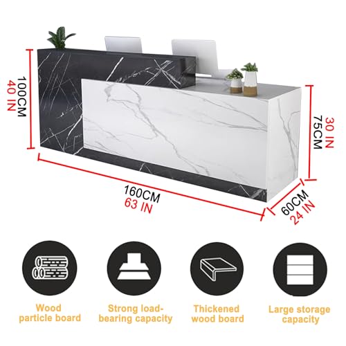 63" Wood Office Reception Desk Counter with Drawers, Retail Checkout Counter, L-Shaped Reception Counter Table for Salon Reception Room Checkout Office Beauty Spa Restaurant (left)