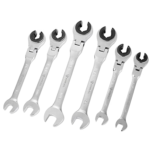 Anbull Ratcheting Wrench Set with Open Flex-head, 12PCS Metric (8-19mm) Combination Spanner with 72 Teeth, 180° Flex-head Tubing Ratchet Wrench Set
