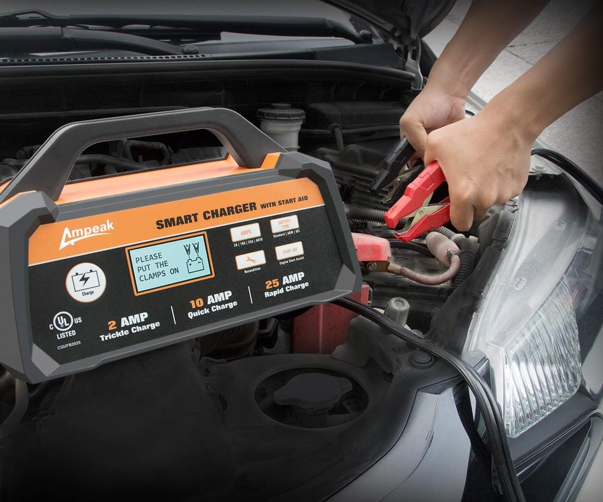 Ampeak 6V 12V Smart Car Battery Charger and Maintainer 2A 8A Fully Automatic with Cable Clamps