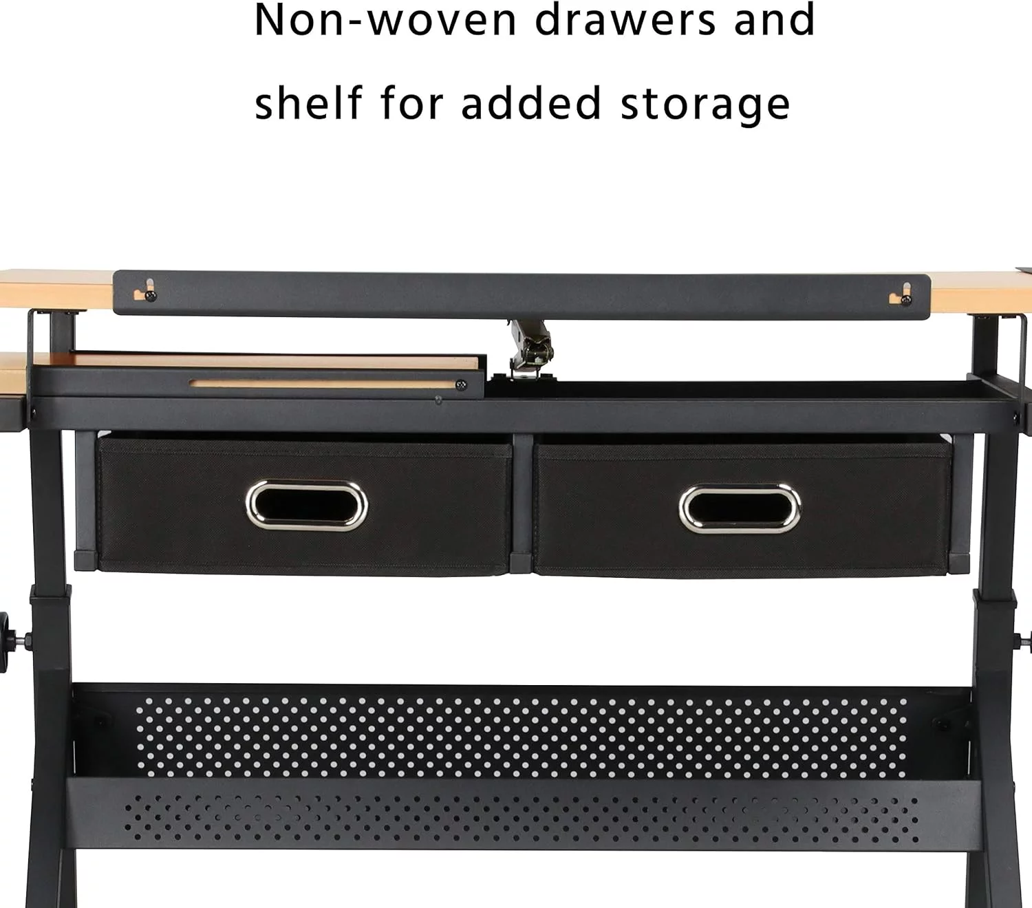Height Adjustable Drafting Table Drawing Table Artist Desk Tilting Tabletop Art Craft Desk Watercolor Paintings Sketching Work Station w/2 Storage Drawers and Stool for Home Office