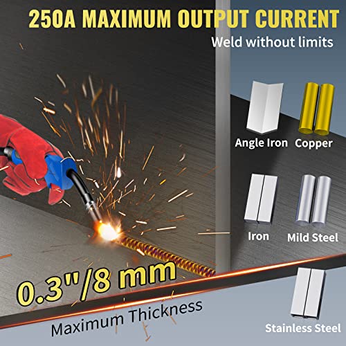 VEVOR 250Amp MIG Welder, Welding Machine 3 in 1, 220V Flux Core/Gas/Solid Wire Welding Machine w/IGBT Inverter & Torch, Digital MIG/Lift TIG/Stick Multiprocess Welder