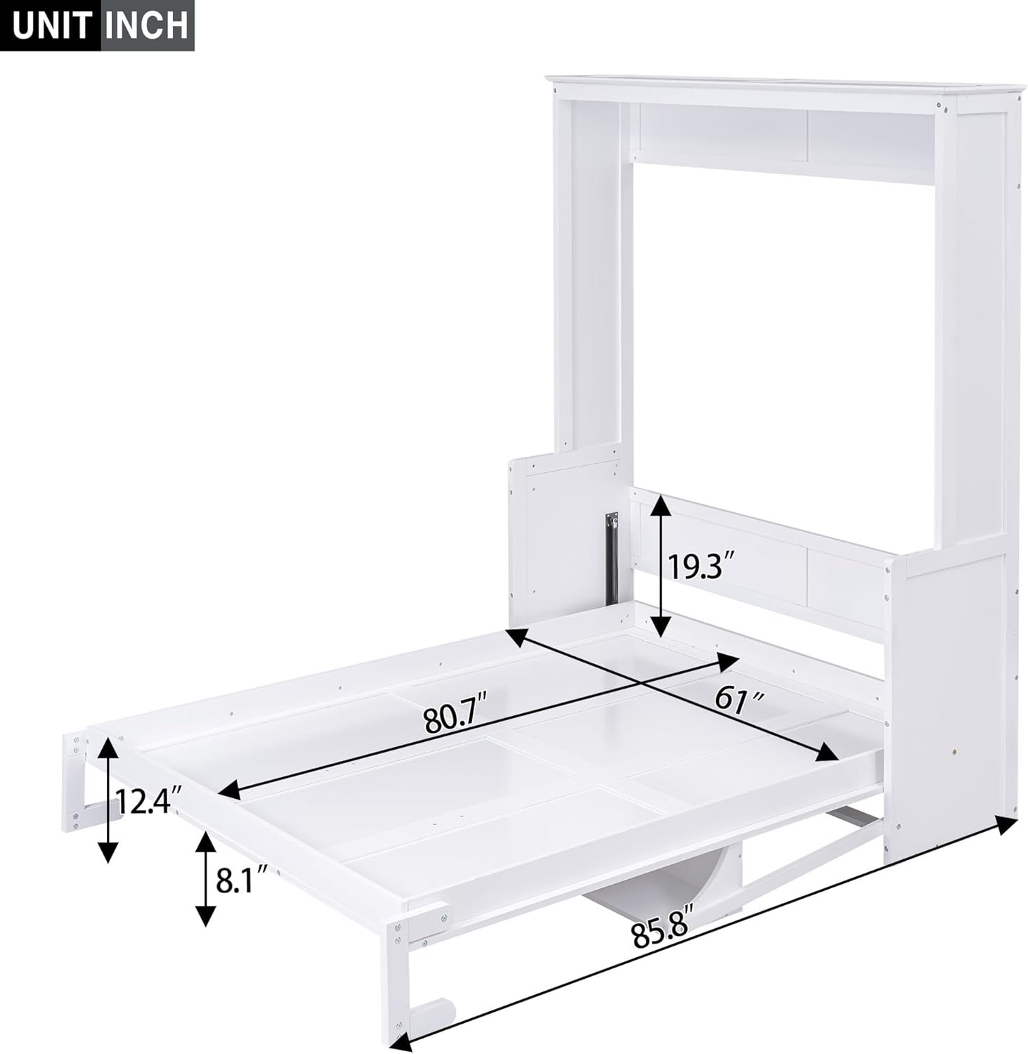 Queen Size Shelf, Wood Multifunctional Murphy Wall Bed Frame for Bedroom Living Room Furniture, Space-Saving, White