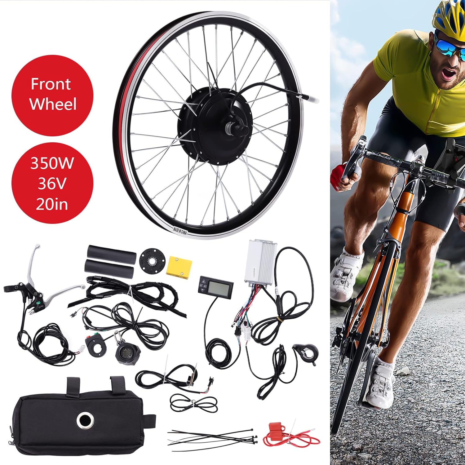 Electric Bike Conversion Kit 36V 350W Front Wheel Powerful Hub Motor E-Bike Conversion Kit with LCD Display Controller Ebike Kit