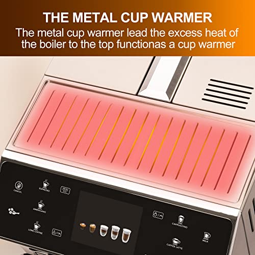 Mcilpoog Super Automatic Espresso Coffee Machine,Fully Automatic Espresso Machine With Grinder, Easy To Use Touch Screen Coffee Maker with Milk Frother.16 Coffee Recipes.(WS-203 Silver)