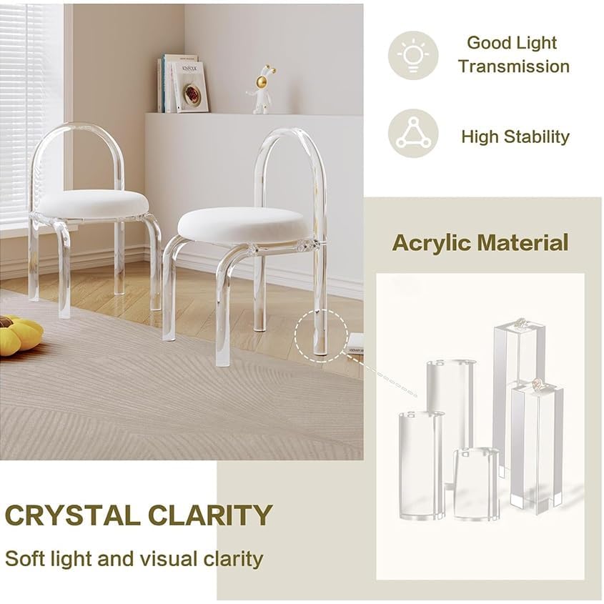 Acrylic Transparent Modern Chair Transparent Fluid Style, Casual Light Luxury Dining Chair, Bedroom Makeup Chair, Weight Capacity 330 Lb,Grey