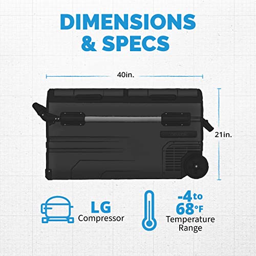 Newair Portable 80 Qt. Electric Car Camping Cooler with 4 Battery Protection Modes, Dual Zone Fridge and Freezer Storage, Retractable Handle, Outdoor Wheels and Rugged Construction
