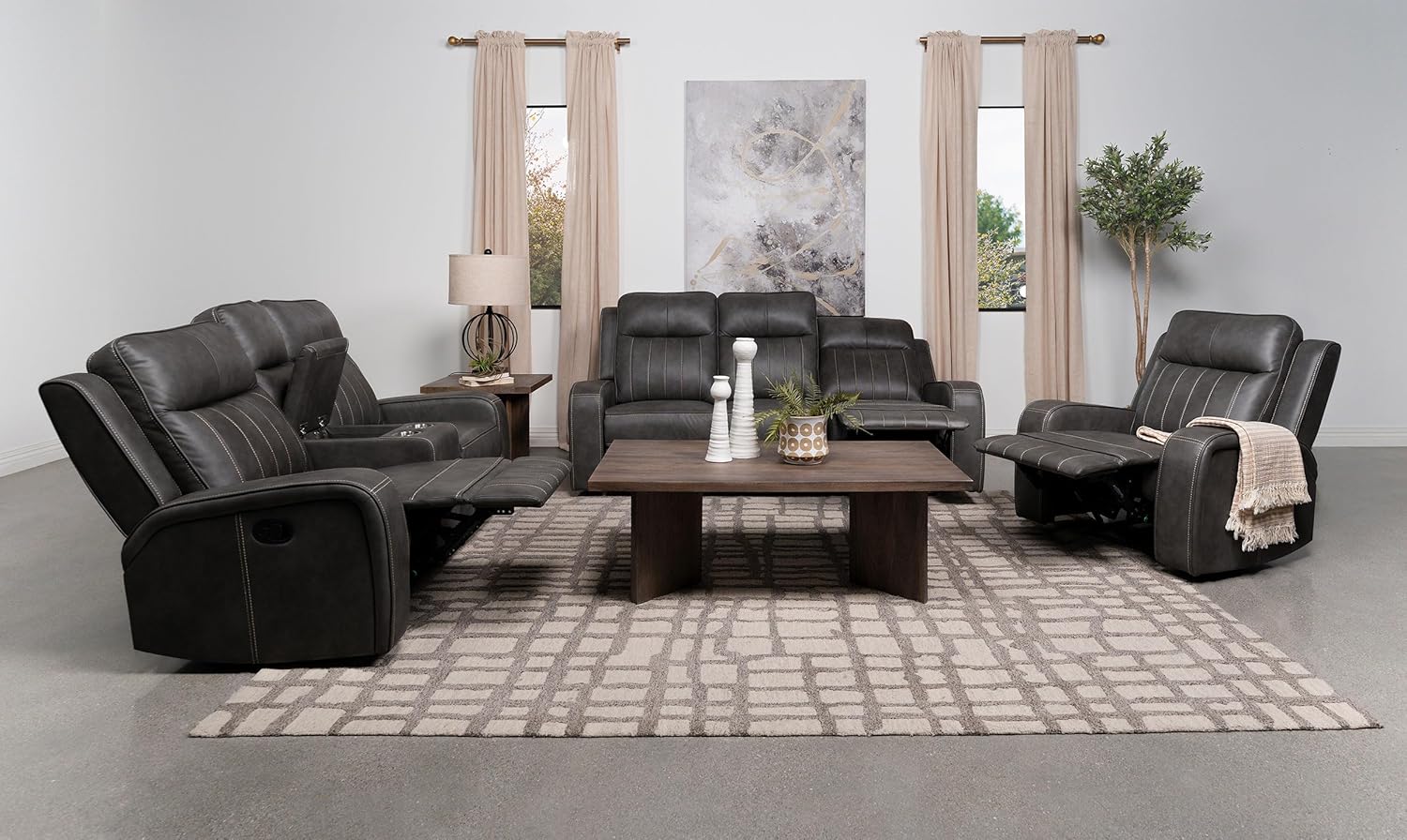 Coaster Home Furnishings Raelynn 3-Piece Upholstered Motion Reclining Sofa Set Grey