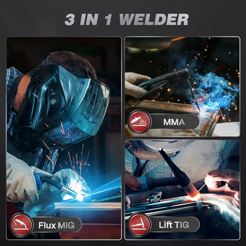 ARCCAPTAIN MIG Welder, 200Amp 6 in 1 Gas MIG/Gasless Flux Core MIG/Stick/Lift TIG/Spot welding/Spool Gun 110V/220V Aluminum Multi Process Welding Machine with LED Digital Display, Burn Back Adjustment