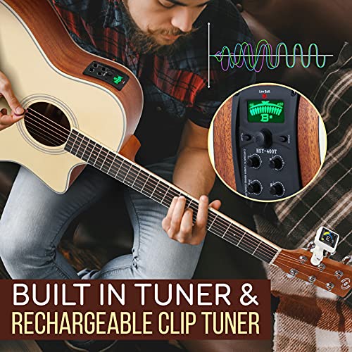 Pyle Premium Acoustic-Electric Guitar Kit, 4/4 Full Size Dreadnought Cutaway with 4-Band EQ, Premium Accessory Set, 41" Spruce Mahogany