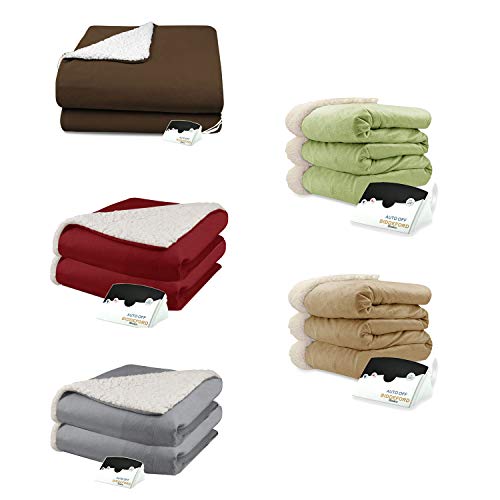 BIDDEFORD BLANKETS Micro Mink Sherpa Electric Heated Blanket with Digital Controller, King, Linen