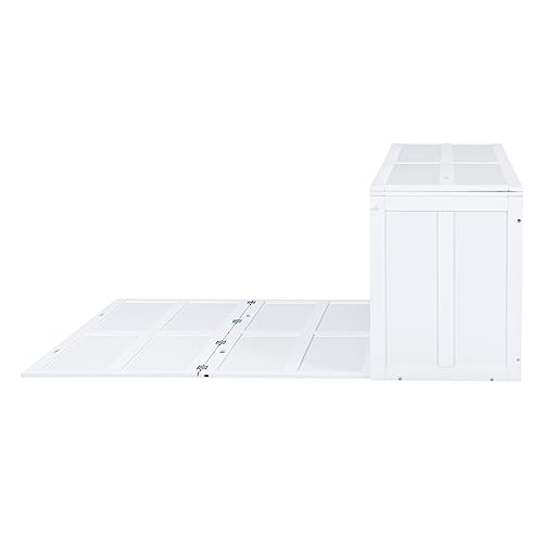Murphy Bed with Storage Drawer, Easy Fold Wood Murphy Bed Queen with Side Little Shelves, Modern Murphy Bed Cabinet w/Rotable Desk for Guest Room Home Office, Gray